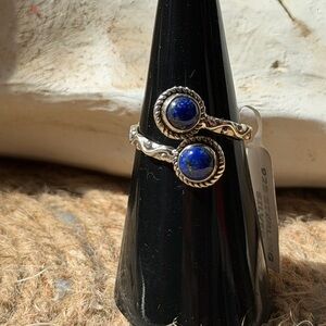 Sterling Silver Lapis Lazuli Double Stone Ring - Blue